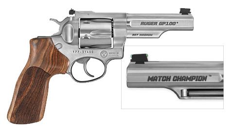 GP100 MATCH CHAMP 357MAG SS AS 1755 |HVY HALF LUG BBL/WD GRIP
