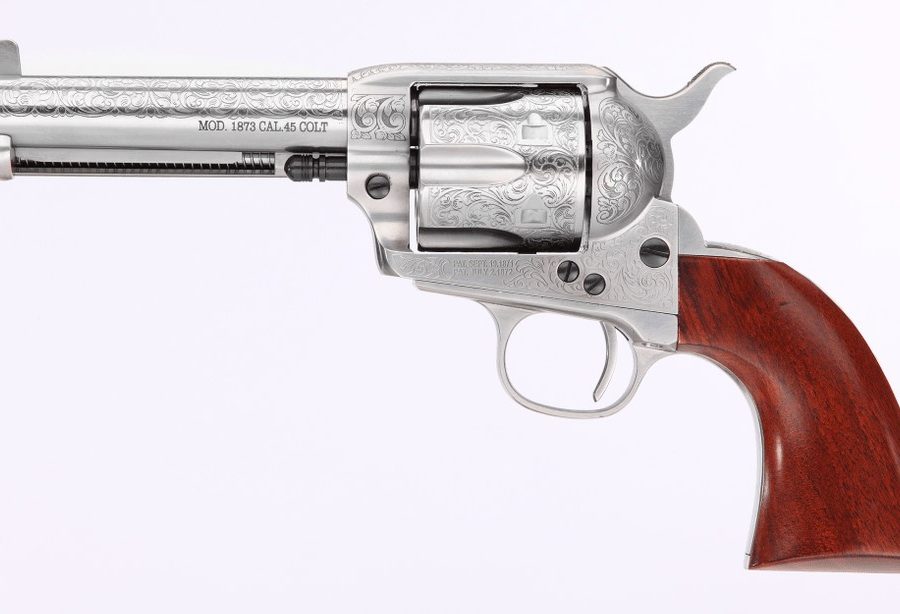 CATTLEMAN 45LC SS/WD 4.75" WHITE FLORAL ENGRAVED
