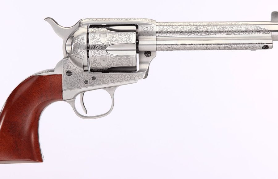 CATTLEMAN 45LC SS/WD 5.5" WHITE FLORAL ENGRAVED