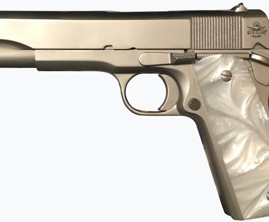 M1911-A1 GI 45ACP 5" NICKEL PEARL GRIPS