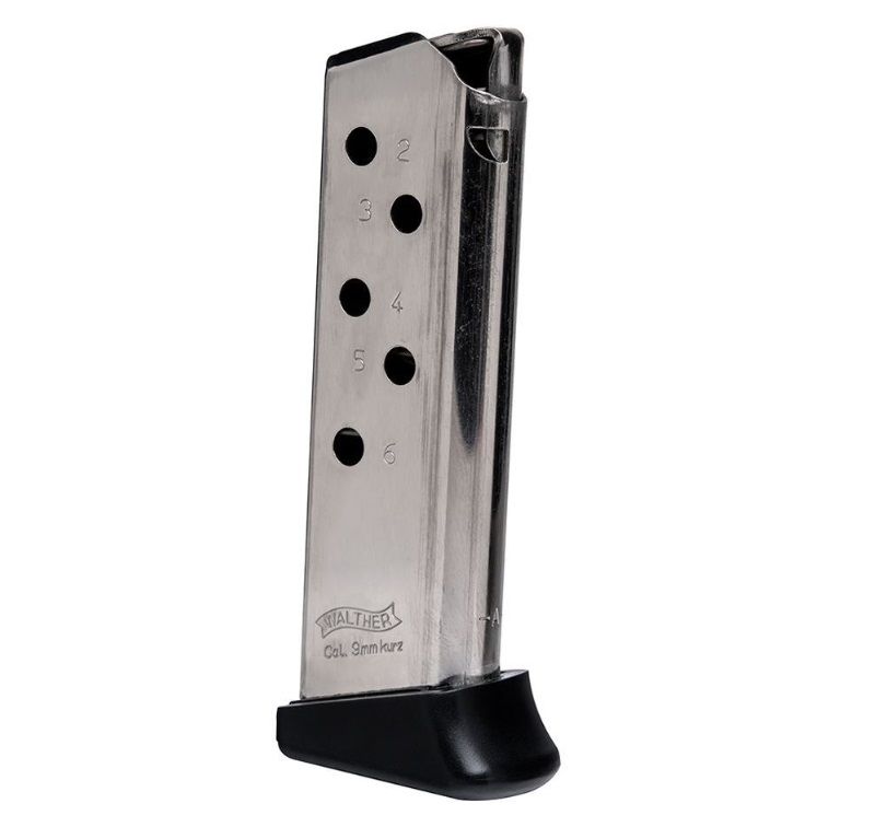MAGAZINE PPK 380ACP 6RD NKL FR FINGER REST